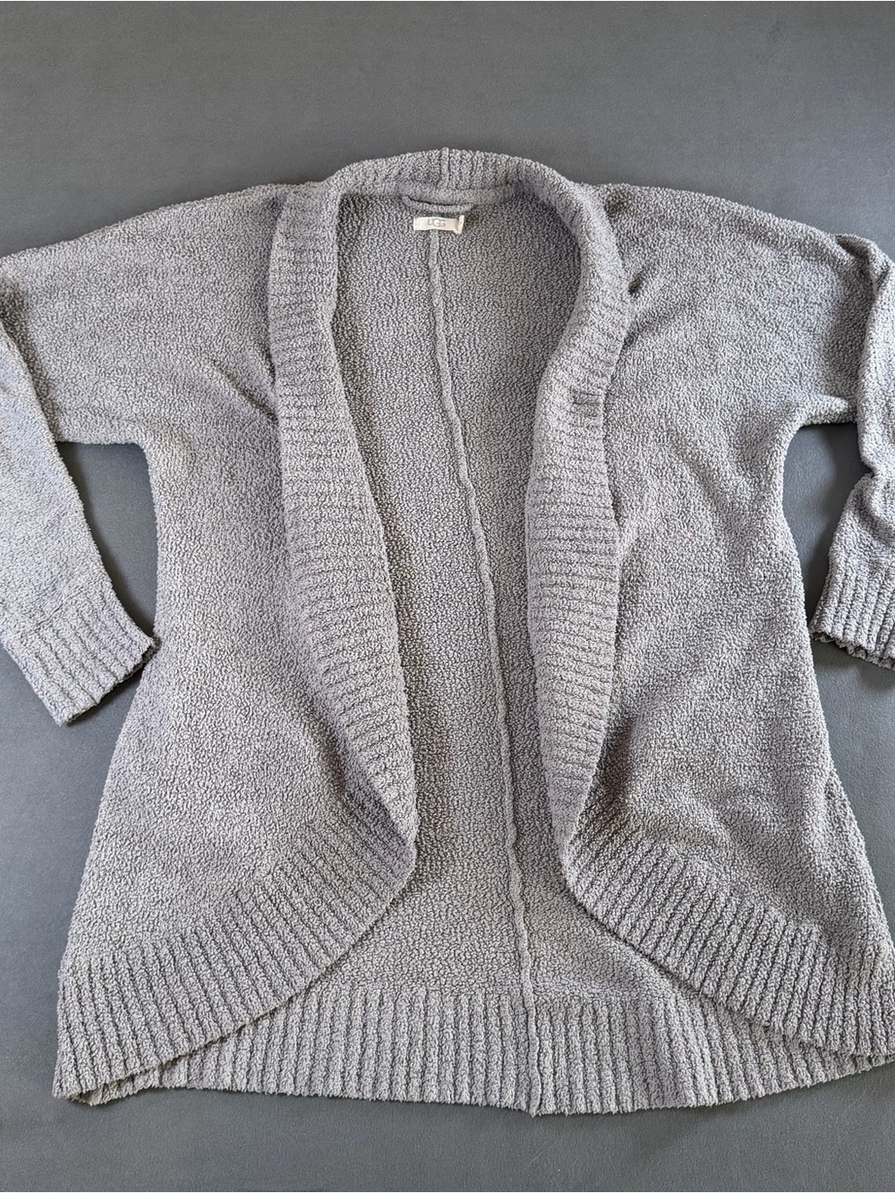 UGG Fremont Fluffy Open-Front Knit Cardigan Sweater - Gray - Size Medium